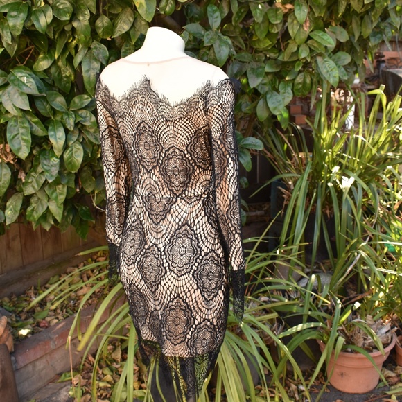VINTAGE SNIDEL BODYCON JAPANESE LACE OVER NUDE SZ SM DRESS - Picture 7 of 8